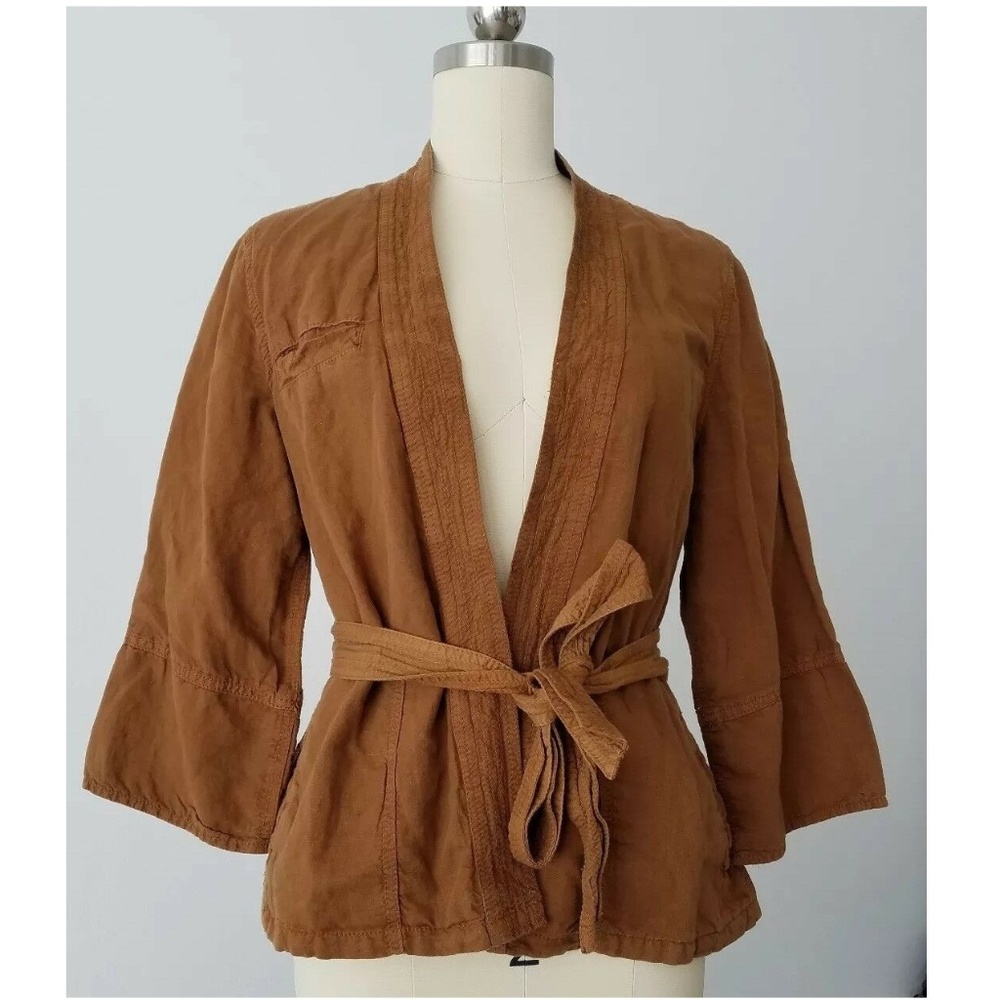 Anthropologie Hei Hei Brown Linen Cargo Jacket